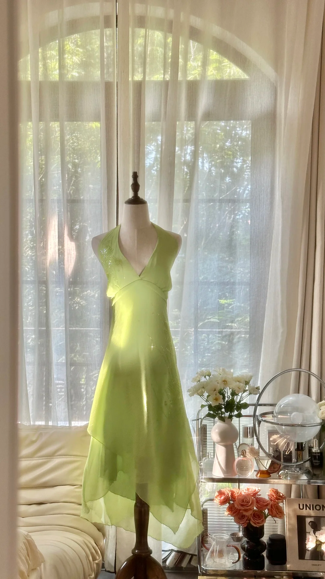 Light Green Shiny Fashion Elegant Exquisite Beading Long Chiffon Fairy Ball Gown Evening Dress Birthday/Wedding Guest/Holiday Party Dress Prom Dress Valentine's Day Date Dress gh4038