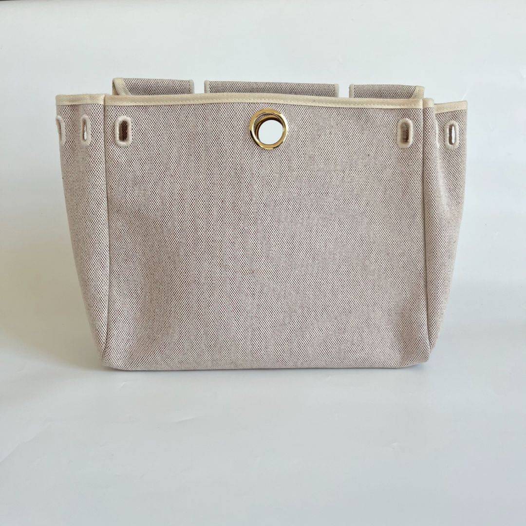 Hermes Chocolate Brown/Beige Toile and Leather Herbag 31 Bag