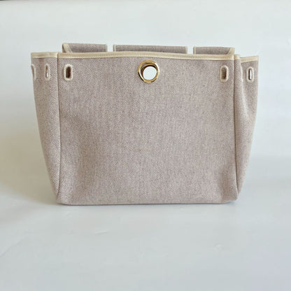 Hermes Chocolate Brown/Beige Toile and Leather Herbag 31 Bag