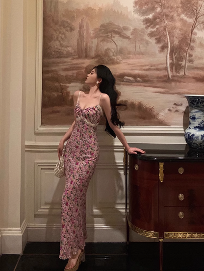 Classy Mermaid Spaghetti Straps Pink Floral Long 18th Birthday Dress Party Gown 21st Birthday Outfits Birthday Dress Ideas For Women DP1313