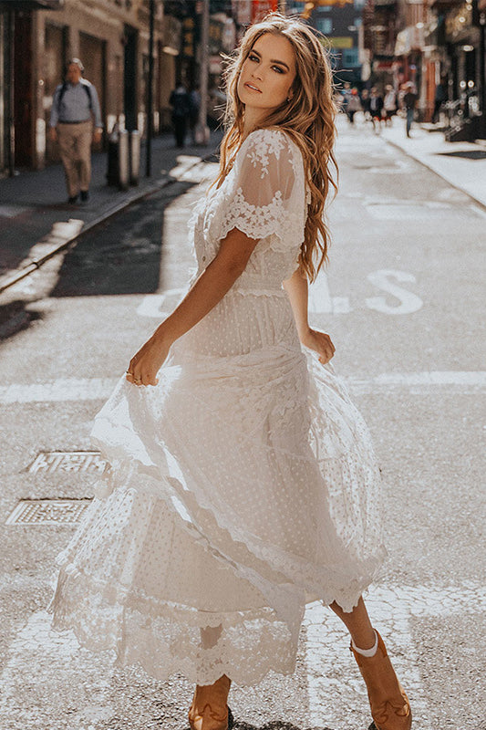 loveedsTM-V-neck short-sleeved lace dress