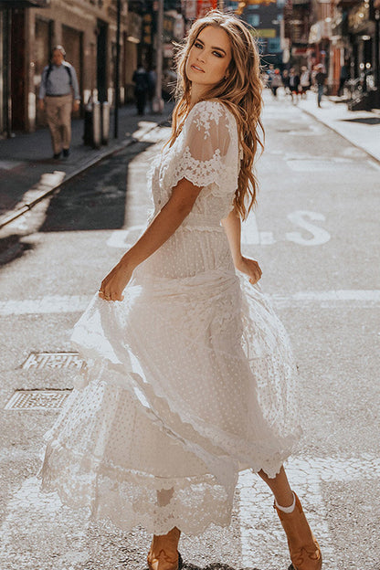 loveedsTM-V-neck short-sleeved lace dress