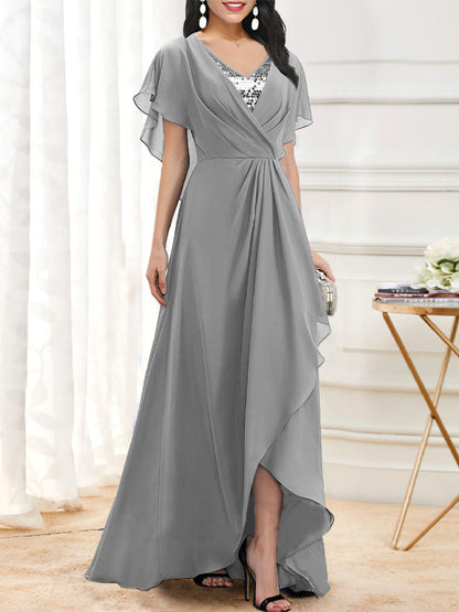 V-Neck Solid Color Long Maxi Dress