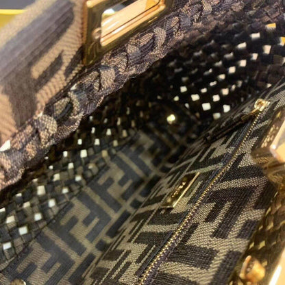 Fendi Brown Jacquard Interlace Iconic Peekaboo Mini Bag