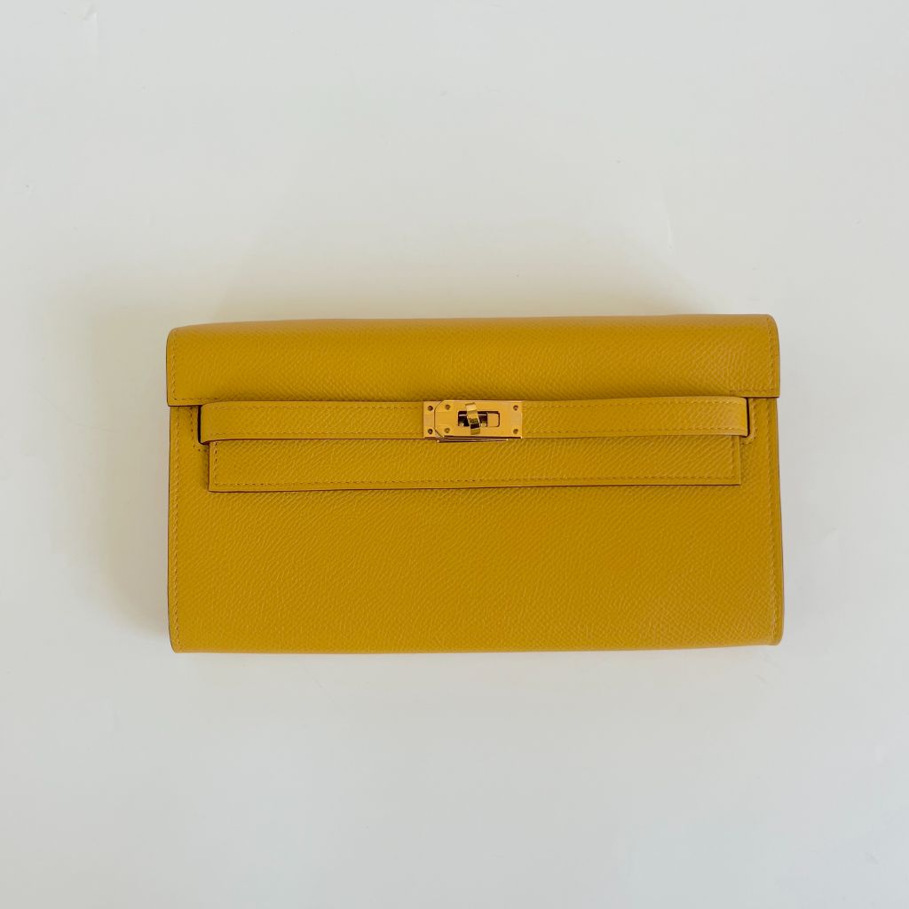 Hermes Kelly To Go Wallet Jaune d'or Epsom Leather with gold hardware