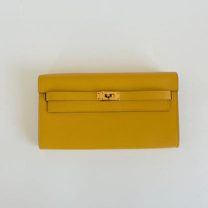 Hermes Kelly To Go Wallet Jaune d'or Epsom Leather with gold hardware