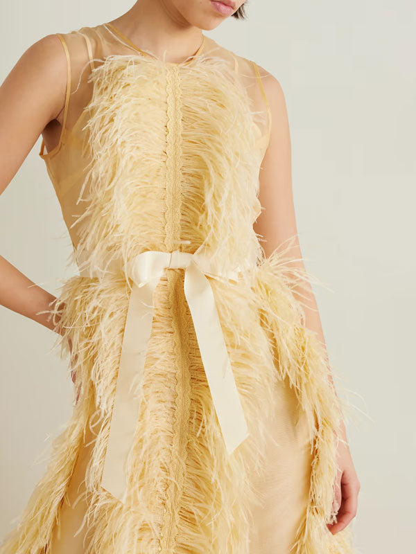 Feather and Grosgrain-trimmed Silk-organza Gown