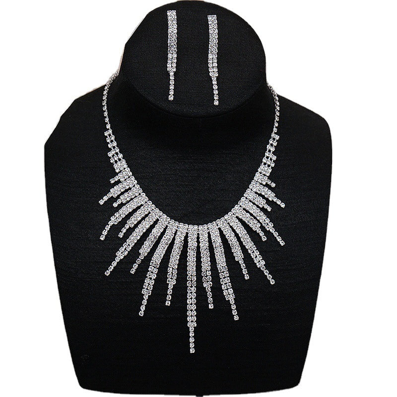 Rhinestone Simple Necklace Earring Set Chain