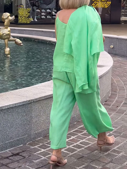 Temperament Cotton Linen Shirt Short Sleeve Wide Leg Pants Women's Sets