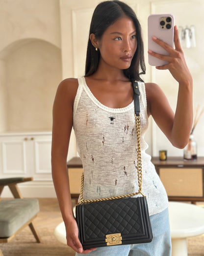 *FIRE PRICE* Chanel Black Medium Boy Bag in Lambskin Leather with Brushed Gold Hardware