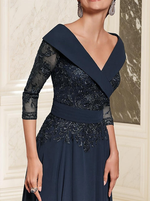 V-neck Lace Solid Color Maxi Dress