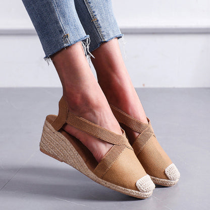 Retro Baotou straw woven wedge sandals