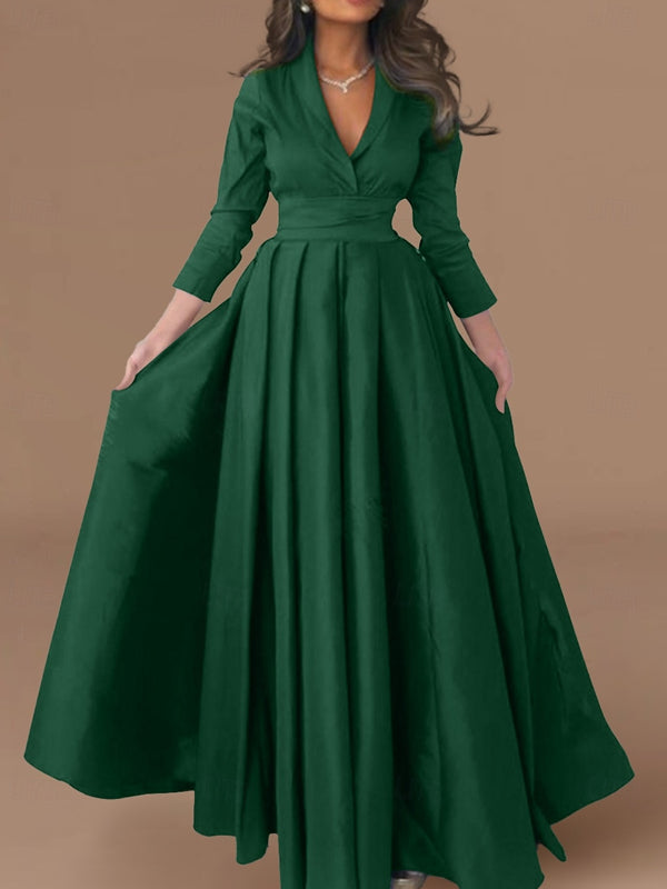 V Tie Pleated Satin Temperament Women's Gown