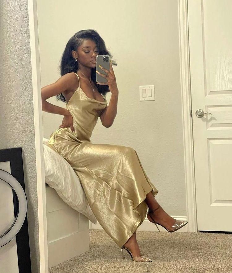 PM453, Simple Gold Silk Satin Prom Dresses, Square Neck Long Prom Dress Party Dress