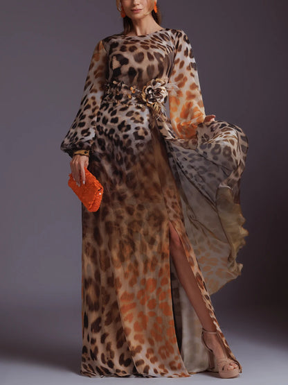 Elegant Chiffon Leopard Print Ladies Dress