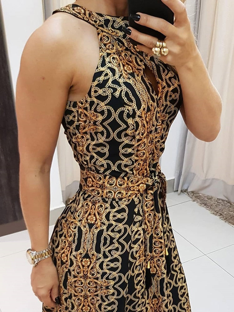 loveedsTM-Women Fashion Clubwear Elegant Sexy Dress Club  Sleeveless Baroque Print Sleeveless Midi Dress