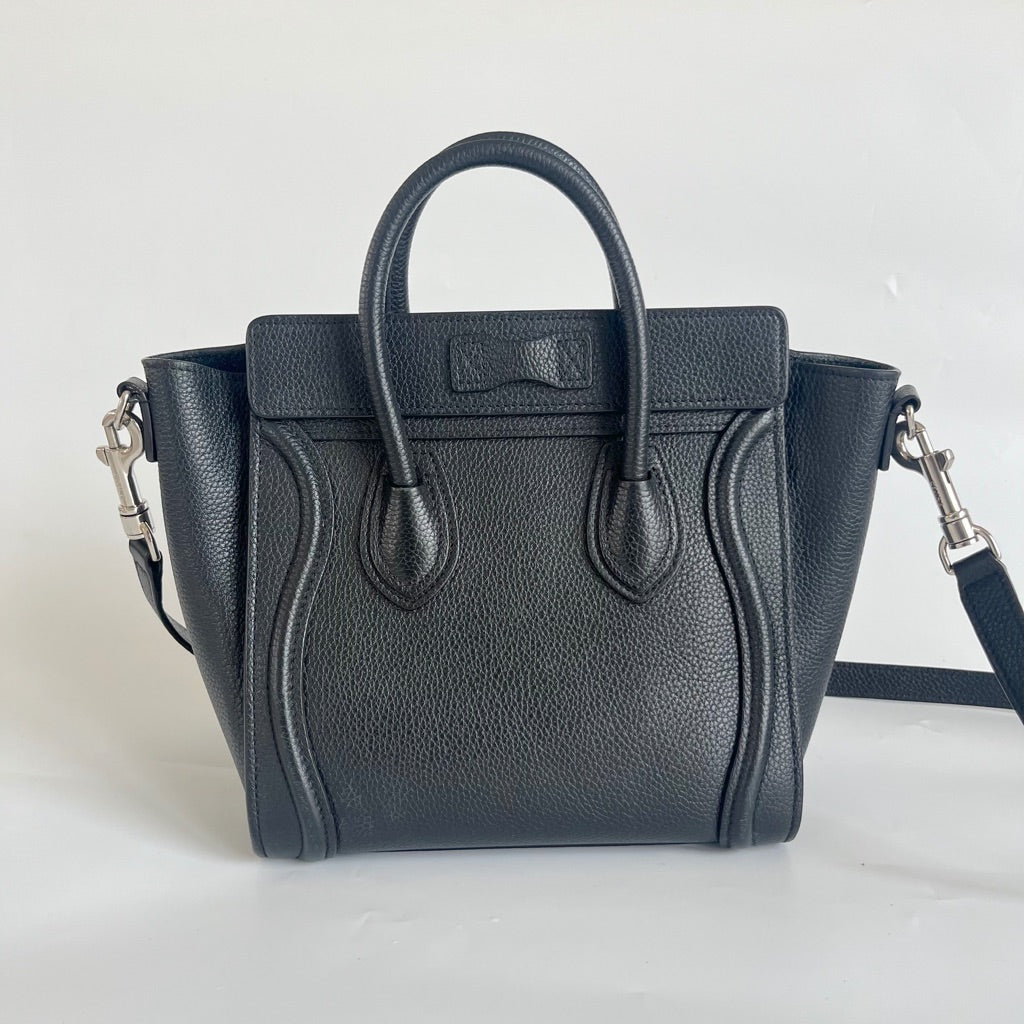 Celine textured black leather nano luggage bag with strap