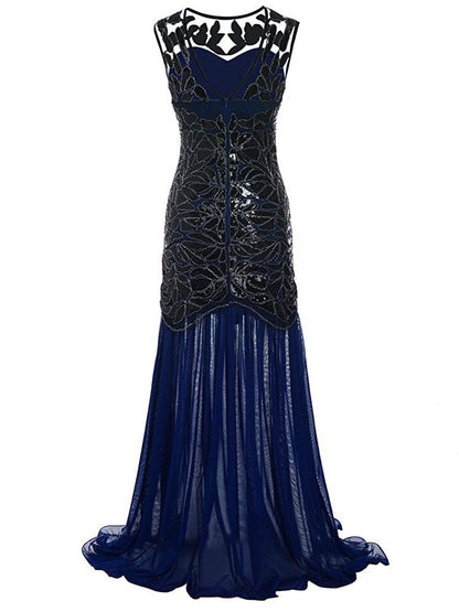 loveedsTM-Vestidos Vintage Mujer Sequins Beading Long Evening Dresses Formal Round Neck Lace Long Sexy Women Party Special Occasion