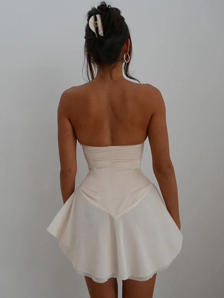 loveedsTM- Elegant Strapless Lace Up Corset Mini Dress Party Club Outfit for Women Hot Sexy Sheath Backless Dresses 2024 Summer Clothes