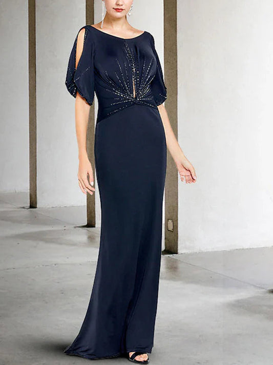 Round Neck Solid Color Sequins Maxi Dress