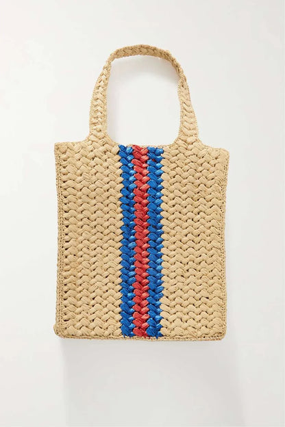 GUCCI Embellished leather-trimmed crocheted raffia tote