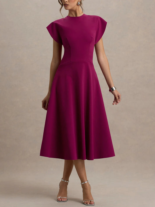 High Neck Cap Sleeve Midi Dress