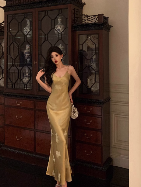 Classy Mermaid Spaghetti Straps Gold Long 18th Birthday Dress Party Gown 21st Birthday Outfits Birthday Dress Ideas For Women DP1305