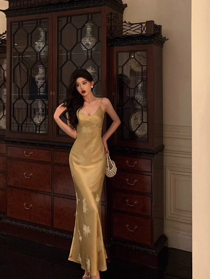 Classy Mermaid Spaghetti Straps Gold Long 18th Birthday Dress Party Gown 21st Birthday Outfits Birthday Dress Ideas For Women DP1305