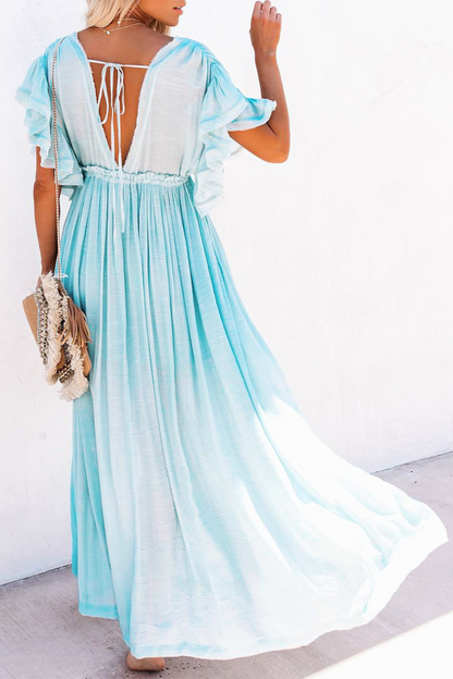 loveedsTM-Elegant Solid Frenulum Buckle V Neck A Line Dresses