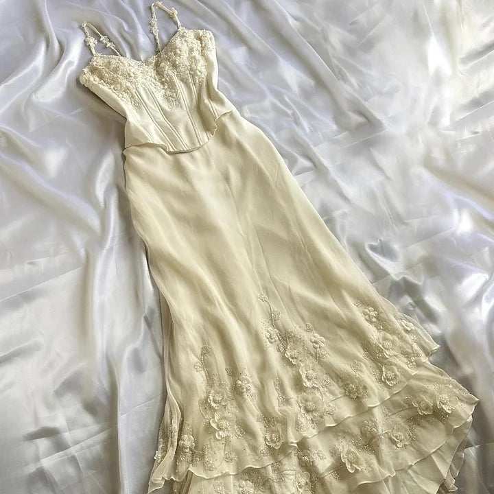 Ivory Luxury Gorgeous Fashion Exquisite flowers Beading Long Chiffon Elegant Ball Gown Evening Dress Party Dress gh3287