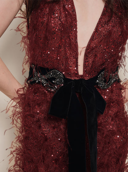 V-neck Sleeveless Sequins Maxi Dress