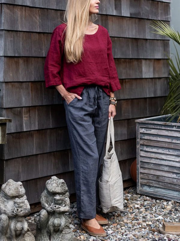 Solid Color Women's Cotton and Linen Pants