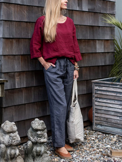 Solid Color Women's Cotton and Linen Pants