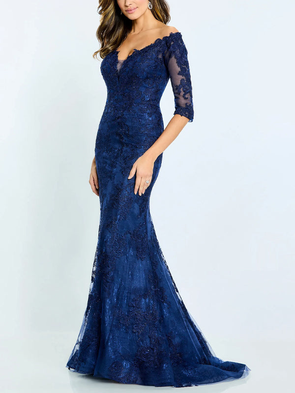 V-Neck Lace Solid Color Maxi Dress