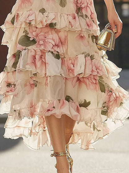 Layered Floral Chiffon Women's Dress