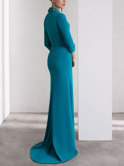 V-neck Solid Color Three-dimensional Flowers Maxi Dress