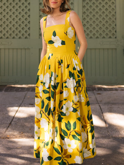 Temperament Square Neck Elegant Holiday Ladies Print Dress