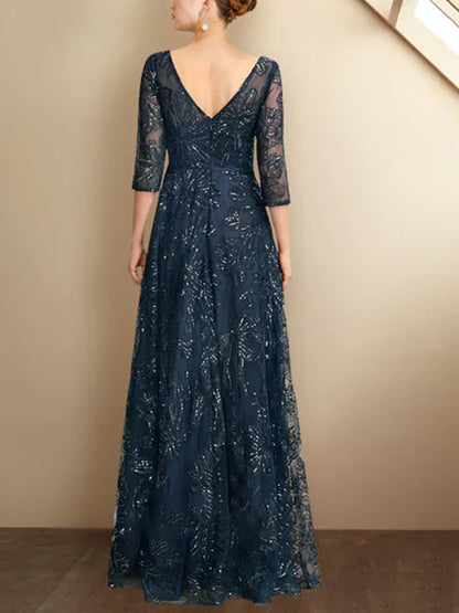 V-neck Lace Sequins Maxi Dress