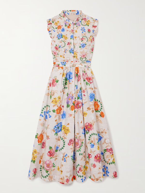 Floral-print Cotton-poplin Midi Dress