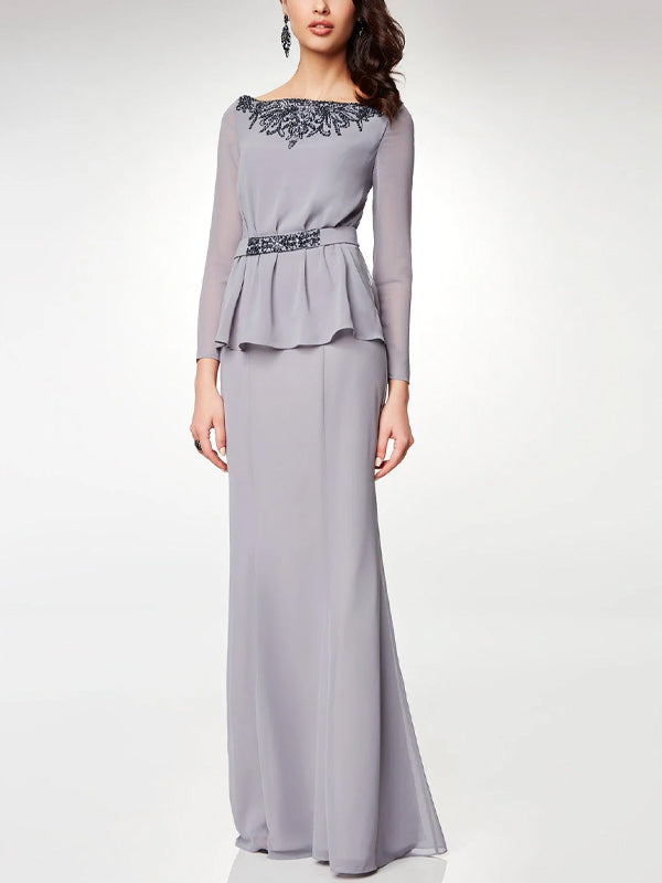 Round Neck Chiffon Solid Color Maxi Dress