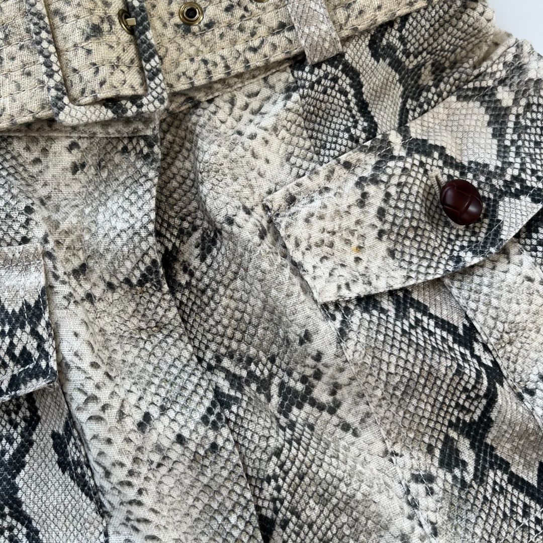 Zimmermann beige snakeskin print belted linen shorts