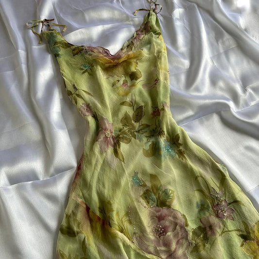 Green Floral Elegant Beaded Long Chiffon Ball Gown Evening Dress Party Dress gh4233