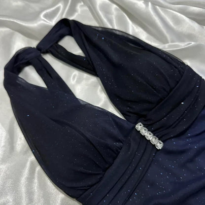 Dark blue/Purple shiny elegant exquisite beaded strap long chiffon prom, evening dress, party dress, graduation dress gh3507