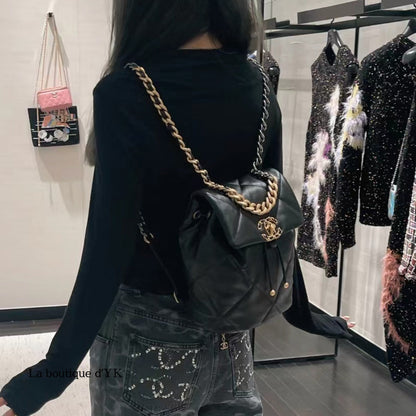 CHANEL 24C Black Lambskin Quilted 19 Flap Backpack Mixed Hardware
