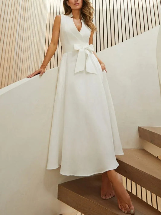 Temperament V-neck Bow Party Women's Dress