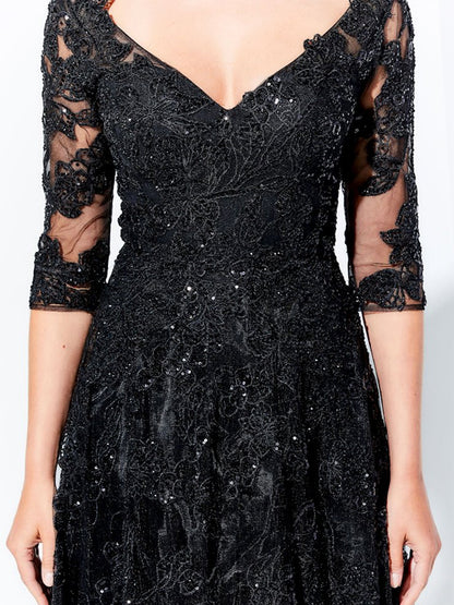 V Neck Lace Sequin Maxi Dress