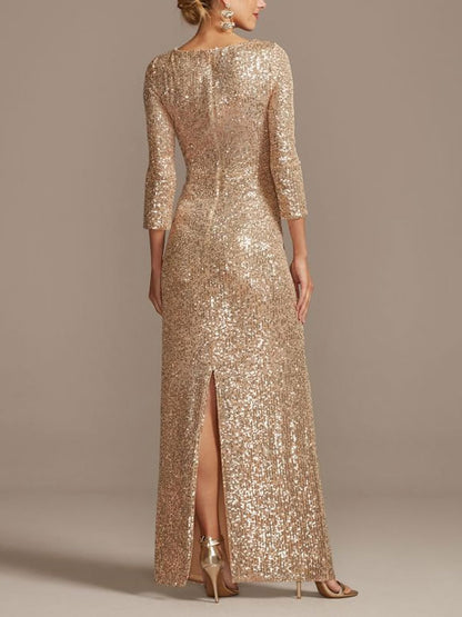 sequin 3/4 sleeve wrap front dress with twist