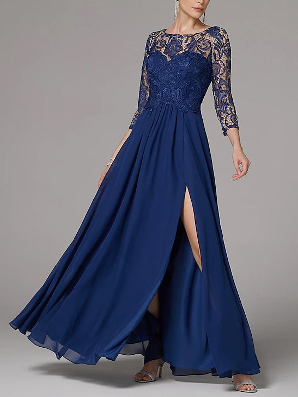 Round Neck Lace Solid Color Maxi Dress