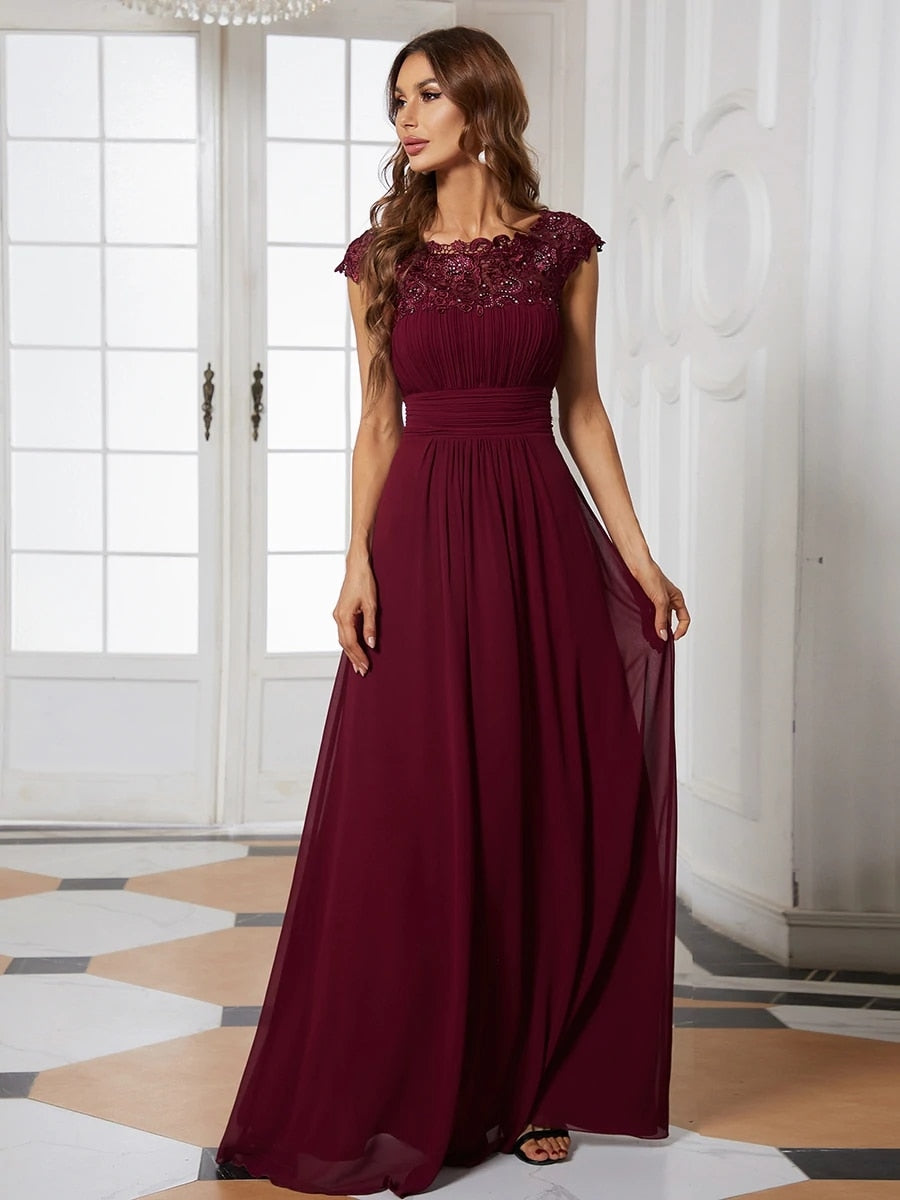 loveedsTM - Elegant Evening Dresses O-Neck Sleeveless A-LINE Lace Floor-Length Gown 2024 Ever pretty of Burgundy Simple Prom Dress Women