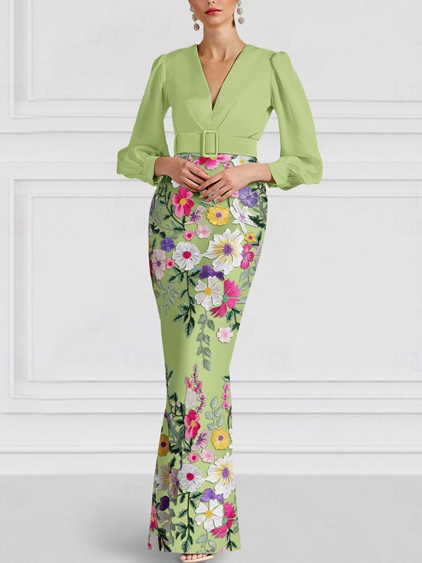 Ribbon Bow Slit Embroidery Mother of the Bride Dress